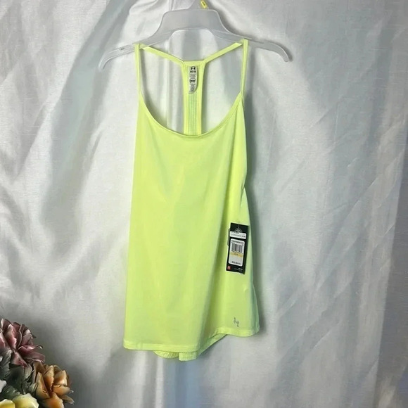 Under Armour  fitted neon yellow racer back top activewear with mesh - Picture 1 of 11